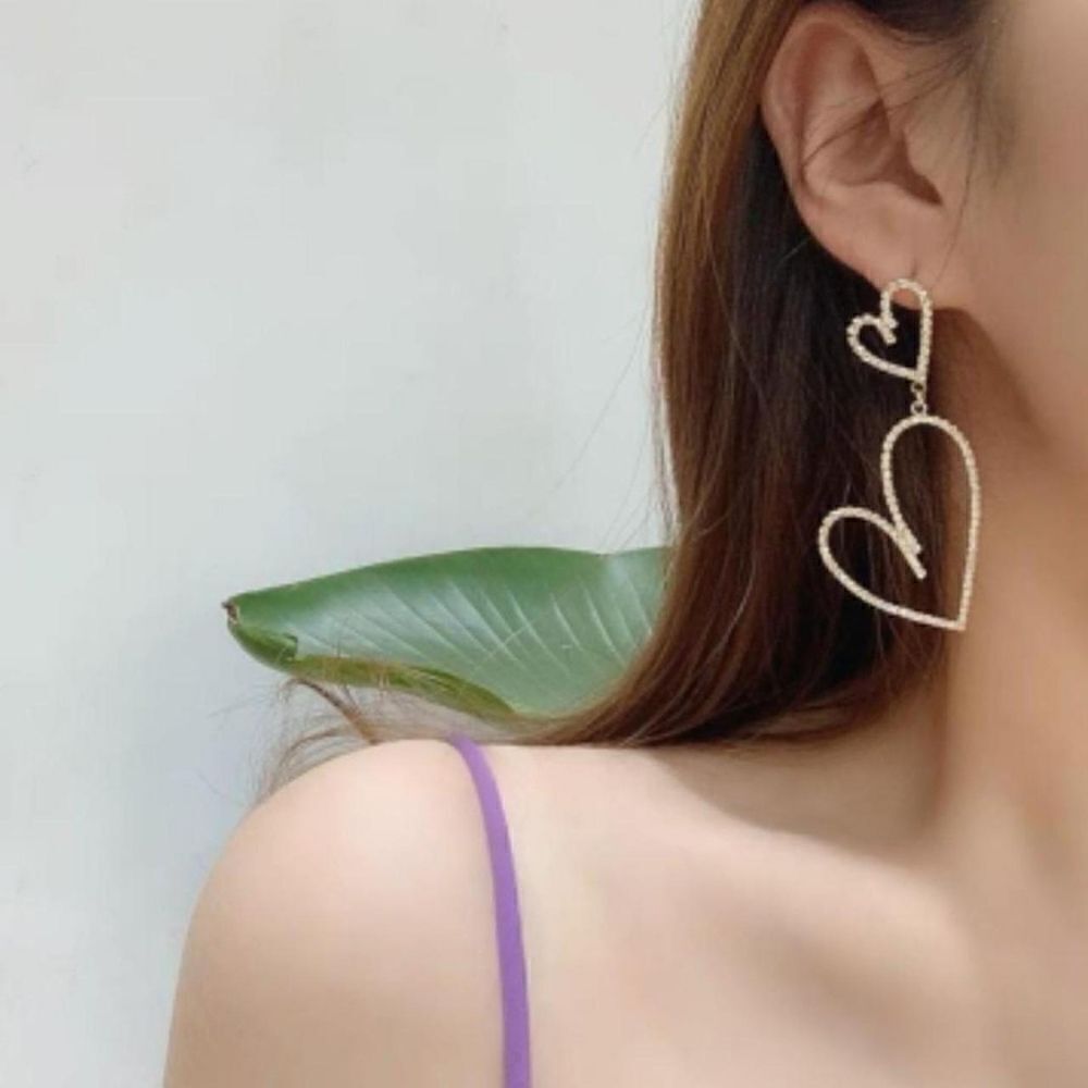 2/$20Brand New Double Hearts Gold with Diamonds Style Earrings